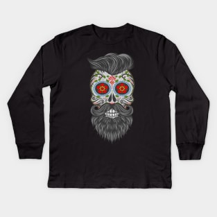 Gothic Day Of The Dead - Stars Sugar Skull - Hipster With Beard 2 Kids Long Sleeve T-Shirt